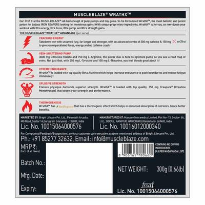 MuscleBlaze Pre Workout WrathX Powder - Voodoo Black 300 gm - Workout Essentials
