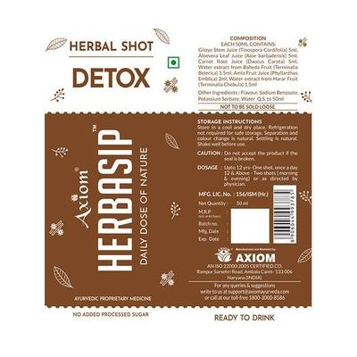 Axiom Herbasip Detox Juice Shots (Pack of 6 X 50 ml) - Ayurvedic Juices