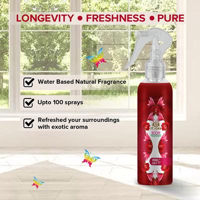 St. John Room Freshener Combo (Orange Rajinigandh + Jasmine Sandalwood + Rose Lily + Eucalyptus Lemongrass) Pack of 4 x 250 ml - Men Deodorants/Roll-Ons