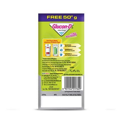 Glucon-D Instant Energy Powder - Nimbu Pani (Refill) (75 gm + Free 50 gm) - Energy Drinks