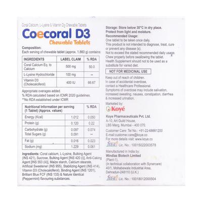 COECORAL D3 MINT FLAVOUR Chewable Tablet 15's - Supplements-Cal