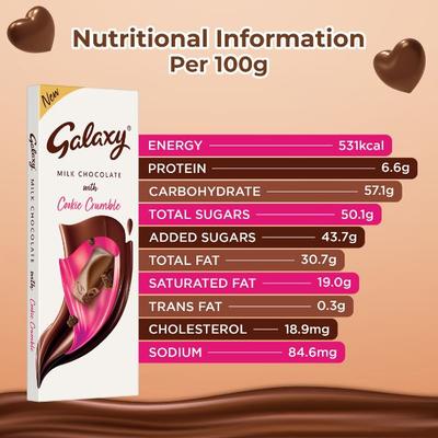 Galaxy Milk Chocolate Bar - Cookie Crumble 96 gm - Nutritional Bars
