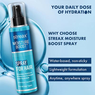 Streax Moisture Boost Spray Hair Serum for Women & Men I Hydrating, Frizz Free , Smooth & Silky finish I With Fision AquaShield 100 ml - Hair Serums
