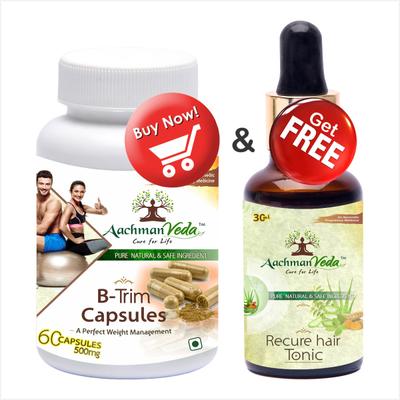 Aachman Veda B Trim Capsule 60's & Aachman Veda Recure Hair Tonic 30 ml (Free) 1's - Speciality Medicines