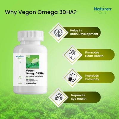Natures Only Vegan Omega 3 DHA. 200 mg Veg Softgel 90's - Multi-Vitamins