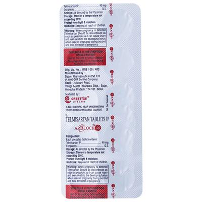 ARBLOCK 40 Tablet 10's - Hypertension-Ang