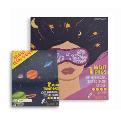 Lemme Be Biodegradable Organic Sanitary Night Pads 7's + Light flow Tampons 8's - Combo Pack - Sanitary Napkins
