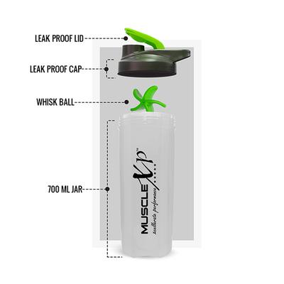 MuscleXP FIT XP Gym Shaker - Transparent & Green 700 ml - Workout Essentials