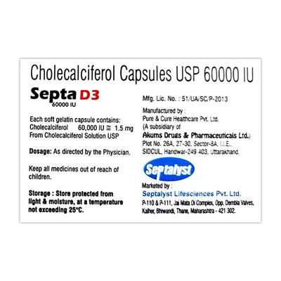 SEPTA D3 60000iu Capsule 8's - Supplements-Vit