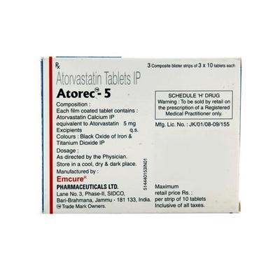 Atorec 5mg Tablet 10'S - High Cholesterol-Dys