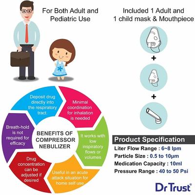Dr Trust USA Compressor Nebulizer with Flow Adjuster (407) - White - Nebulizers / Vaporizer