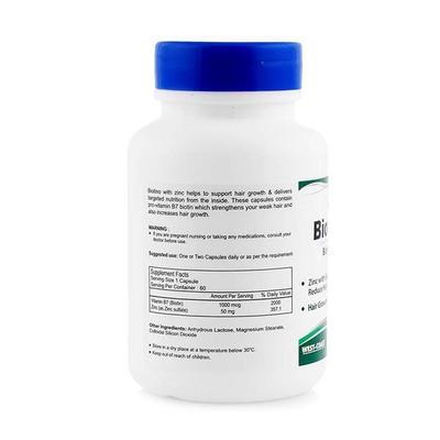 HealthVit Biotino-Z Biotin with Zinc Capsules 60's - Hair & Skin