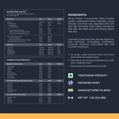 Nutrabay Gold Tri-Blend Whey Protein Powder - Rich Chocolate Cream Flavour 1 kg - Whey Proteins