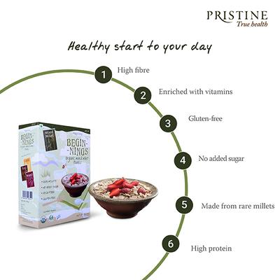 Pristine Beginnings Organic Mixed Millet Flakes 150 gm - Nutritional Bars