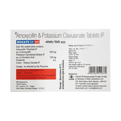 MOXATE CV 625 Tablet 10's - Bacterial Infections-Pen