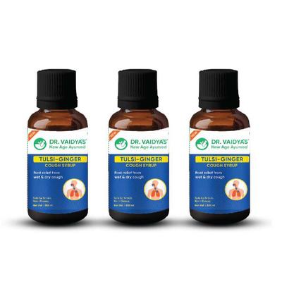 Dr. Vaidya's Tulsi- Ginger Cough Syrup (Pack of 3 x 100 ml) - Cough & Cold (Ayush)