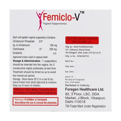 FEMICLO V Suppositorie 3's - Fungal Infections-Anf