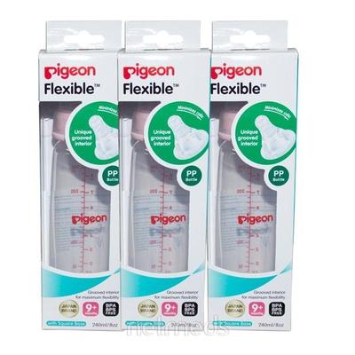 Pigeon Peristaltic Nursing Bottle Kpp Nipple Combo (L) (Pack of 3) - Pink 240 ml - Feeding & Nursing