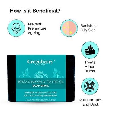 Greenberry Organics Soap Brick - Detox Charcoal & Tea Tree Oil 150 gm - Soaps