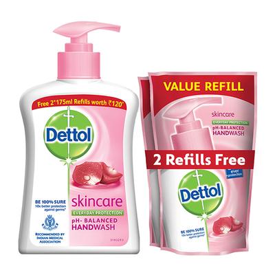 Dettol Liquid Handwash - Skincare 200 ml + Free Dettol Liquid Handwash Refill - Skincare (Pack of 2 x 175 ml) - Hand Wash & Soaps