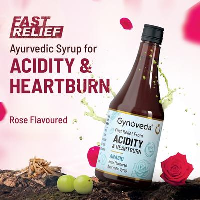 Gynoveda Ayurvedic Acidity & Heartburn Anasid Syrup - Rose 200 ml - Herbal Dietary Supplement