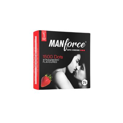 Manforce 1500 Dots Xotic Condoms - Strawberry Flavoured 3's - Plain/Flavoured Condoms