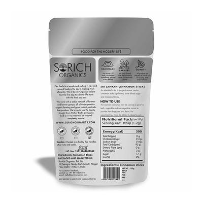 Sorich Organics Sri Lankan Cinnamon Sticks 100 gm - Herbal Dietary Supplement