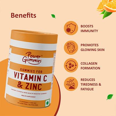 Power Gummies for Vitamin C & Zinc-Boosts Immunity with Orange Flavour-30 Gummies 1's - Nutrition Supplements