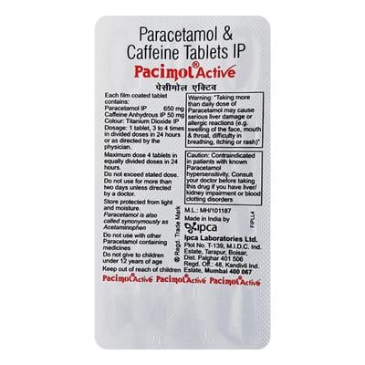 Pacimol Active Tablet 10'S - Pain relief-Ano