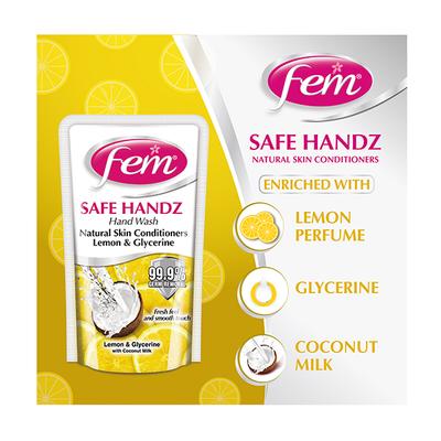 Fem Soft Handz Handwash - Lemon & Glycerine 185 ml - Hand Wash & Soaps
