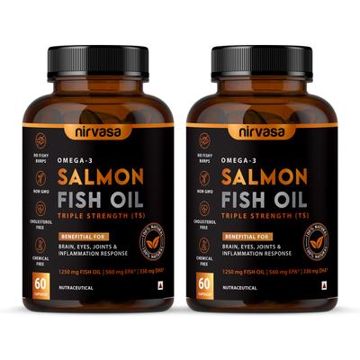 Nirvasa Omega 3 Salmon Fish Oil (Triple Strength) Capsule (Pack of 2 x 60's) 1's - Omega Fish Oil Fatty Acids