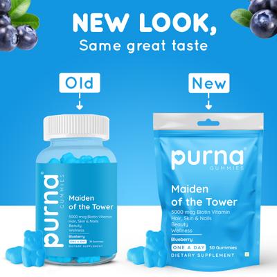 Purna Gummies Biotin Blueberry Flavour Gummy for Hair, Nails and Skin, 1 daily 30's - Hair & Skin