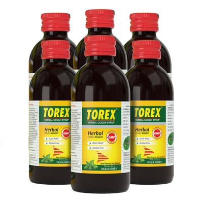 Torex Herbal Cough Syrup With Tulsi & Honey (Pack of 6 X 100 ml) 1's - Cough & Cold (Ayush)