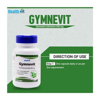 Healthvit Gymnevit Gymnema Sylvestris 250 mg Capsule (Pack of 2 x 60's) - Herbal Dietary Supplement
