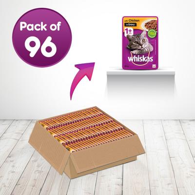 Whiskas Adult Chicken in Gravy (Pack of 85gm x 96) 8160 gm - Petfood