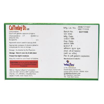 CALTODAY D3 60K Capsule 4's - Supplements-Vit