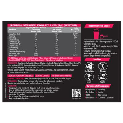 Dr. Morepen Muscle Food Pre Workout 300 Powder - Berry Burst 250 gm - Workout Essentials