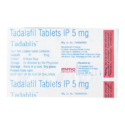 TADABLIS 5mg Tablet 10's - Impotence/Erectile Dysfunction (Ed)
