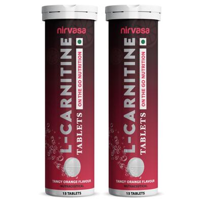Nirvasa L Carnitine Effervescent Tablet - Tangy Orange Flavour (Pack of 2 x 60's) 1's - General Health