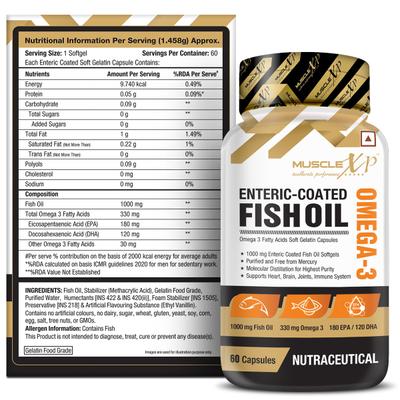 MuscleXP Omega-3 Enteric-Coated Fish Oil Softgels 60's - Omega Fish Oil Fatty Acids
