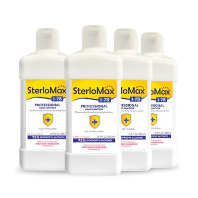 SterloMax 75% Isopropyl Alcohol-Based Hand Rub Sanitizer & Disinfectant (Pack of 4 x 500 ml) - Hand Sanitizer