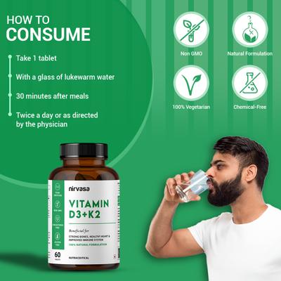 Nirvasa Vitamin D3 + K2 Tablet (Pack of 3 x 60's) 1's - Multi-Vitamins