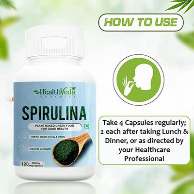 Health Veda Plant Based Spirulina 2000 mg Veg Capsule 120's - Multi-Vitamins