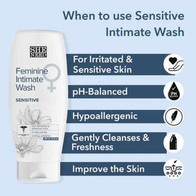 SheNeed Sensitive Feminine Intimate Wash 100% Natural with Cocoa and Cotton Seed Oil 200 ml - Intimate Care