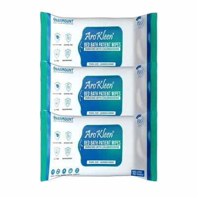 AroKleen Bed Bath Patient Wipes - Chlorhexidine (240 mm x 320 mm) (Pack of 3 x 10's) 1's - Drapes,Caps & Gowns