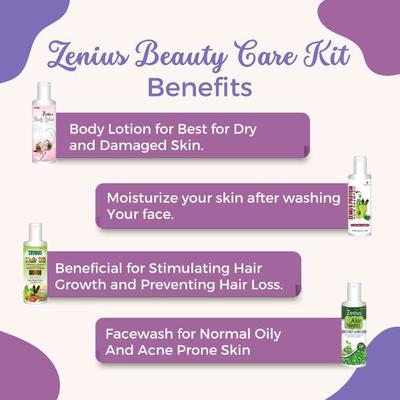 Zenius Protein Hair Shampoo 200 ml + Body Lotion for Extra Dry Skin 200 ml + Aloe Neem Face Wash 200 ml + Hair Oil 200 ml 1's - Personal Care (Ayush)