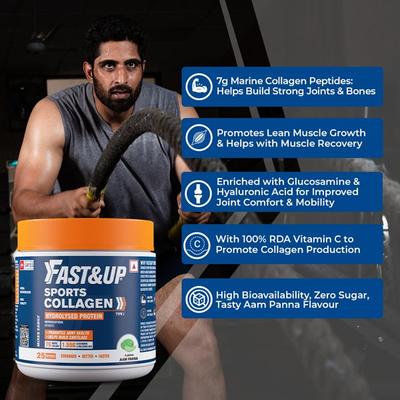 Fast&Up Sports Collagen Protein Powder - Aam Panna Flavour 237.5 gm - Workout Essentials