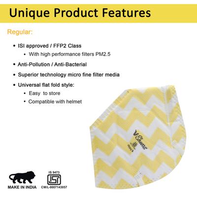 Venus V-Shwas FFP2 Regular Face Mask - Yellow Strip (Pack of 6) - Face Mask