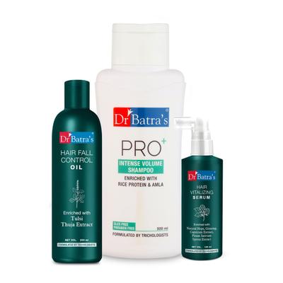 Dr Batra's PRO+ Intense Volume Shampoo 500 ml + Hair Fall Control Oil 200 ml + Hair Vitalizing Serum 125 ml - Hair Treatment