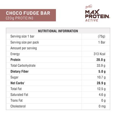 RiteBite Max Protein Active Choco Fudge Bar (Pack of 6 x 75 gm) - Nutritional Bars